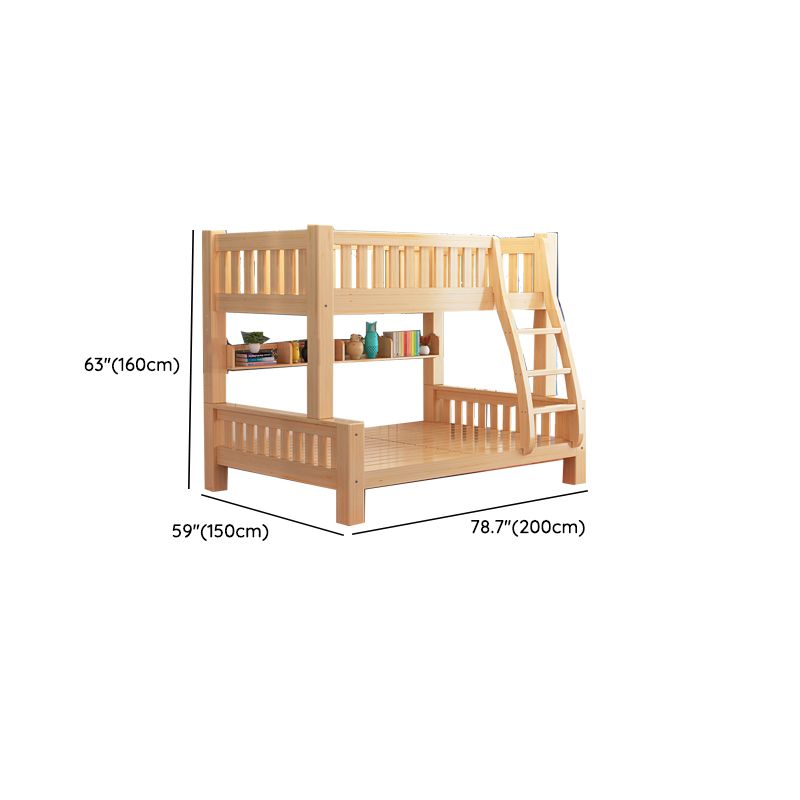 Modern Solid Wood Bunk Bed Natural Kid Bed with Stairway and Guardrail