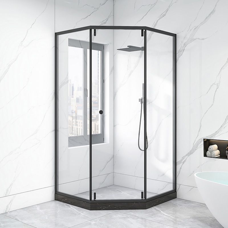 Neo-Angle Black Frame Shower Enclosure Tempered Glass Shower Stall with Fixed Panel