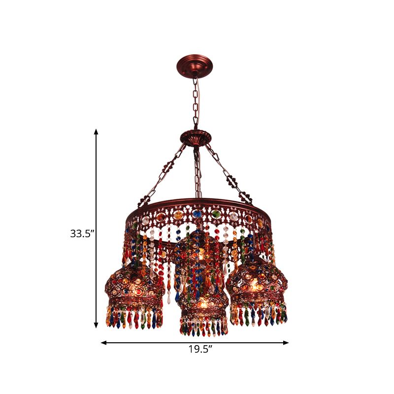 Cuivre circulaire lustre pendentif léger bohème métal 4 têtes de salle à manger lampe suspendue plafond