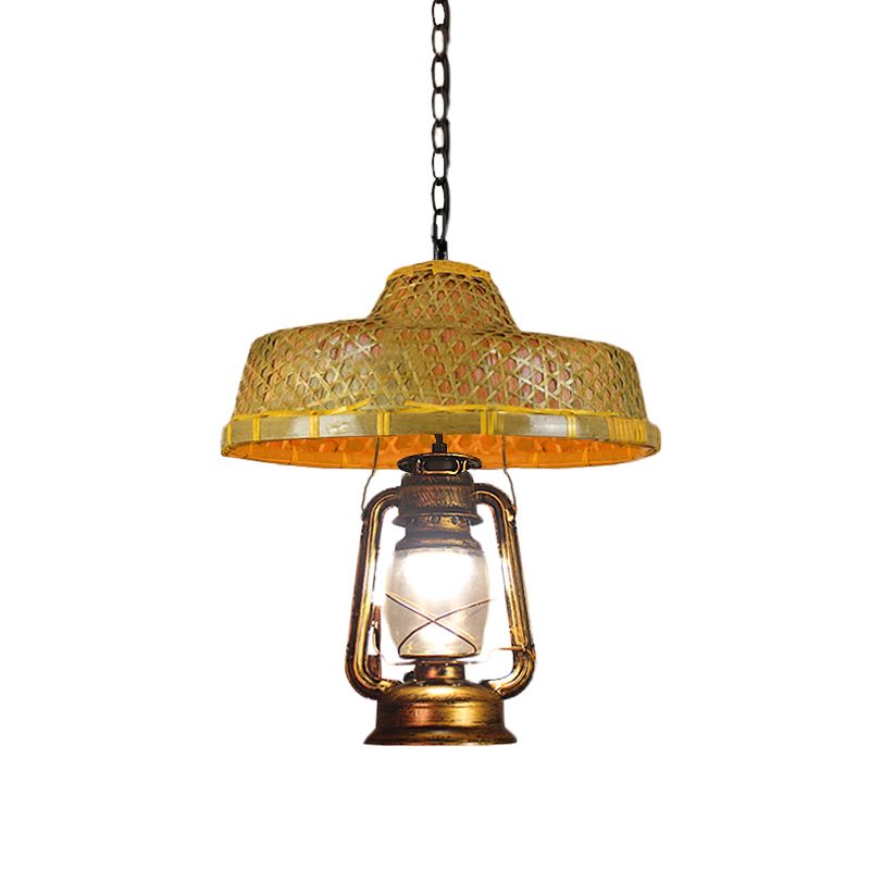 Asie du Sud-Est Hat en forme de lampe suspendue Roard 15 "/16,5" W 1 tête de pendentif intérieur avec une teinte de lanterne en beige