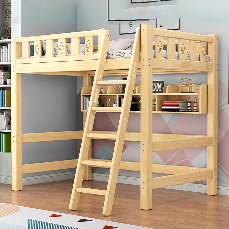 Mattress Included Headboard Bed Guardrail Loft Bed with Bookcase