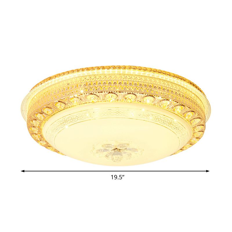 Opal Glass Bowl Flush Light LED Modernism Flush Ceiling Light with Crystal Accent and Hollow Out Design in Gold