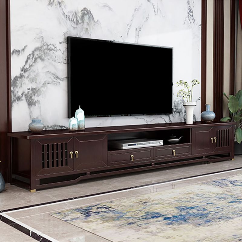 Traditional TV Media Stand Open Shelving Rubberwood TV Stand Console with Drawers