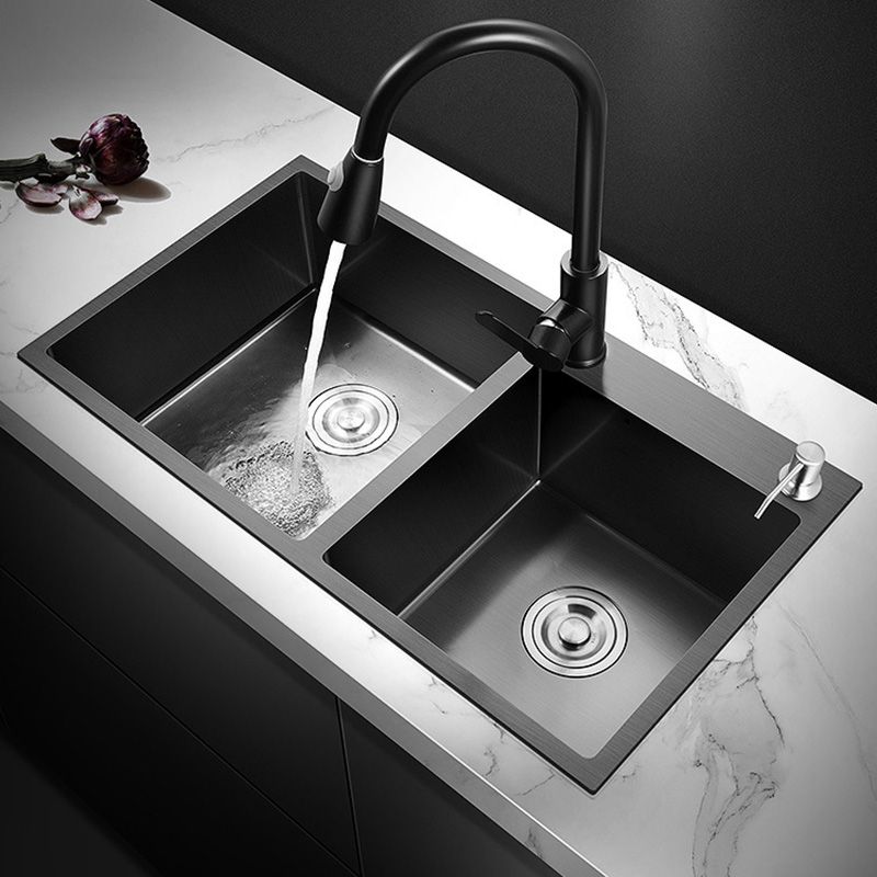 Single Bowl Black Kitchen Sink with Drain Assembly Drop-In Contemporary Sink