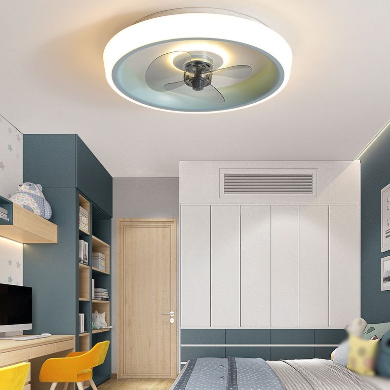 3 Blades Round Ceiling Fan Lighting Nordic Acrylic Bedroom LED Semi Flush Light Fixture