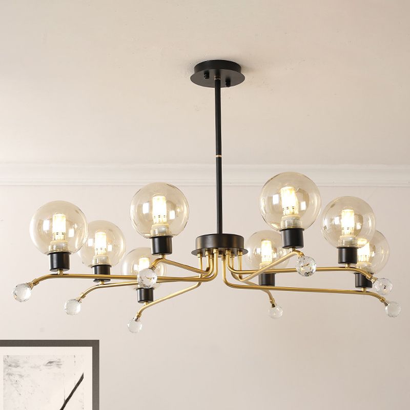 Round Hanging Chandelier Contemporary Cognac Glass 8 Bulbs Living Room Ceiling Suspension Lamp