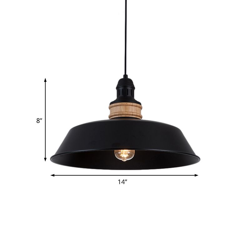 14 "/ 18" de large 1-Bulb Fer Pinking Pédante Light Vintage Black Barn Restaurant Plafond