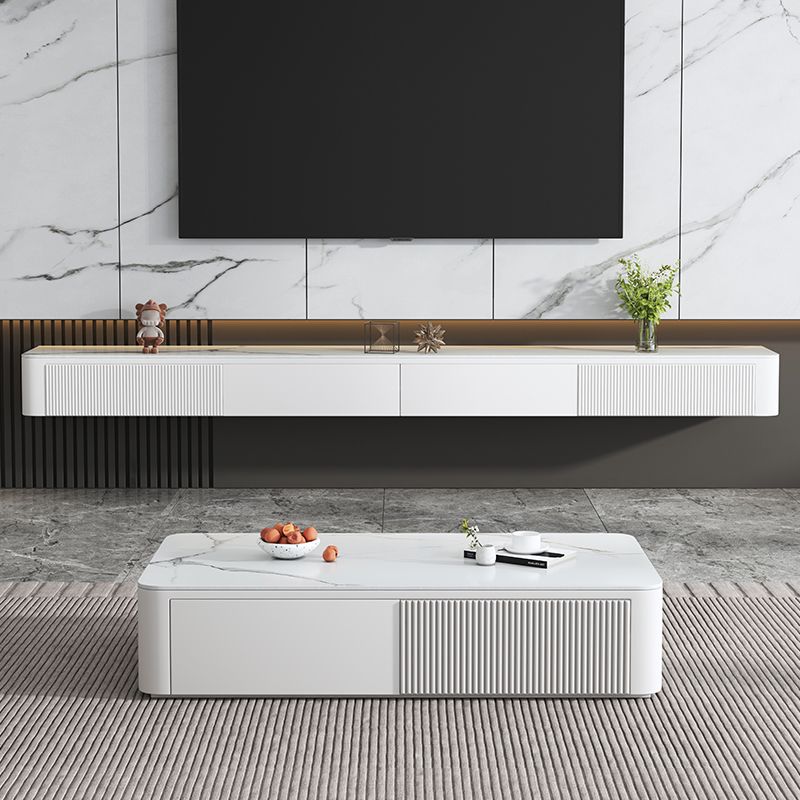 Modern White TV Stand Floating TV Media Stand with Drawers for Living Room