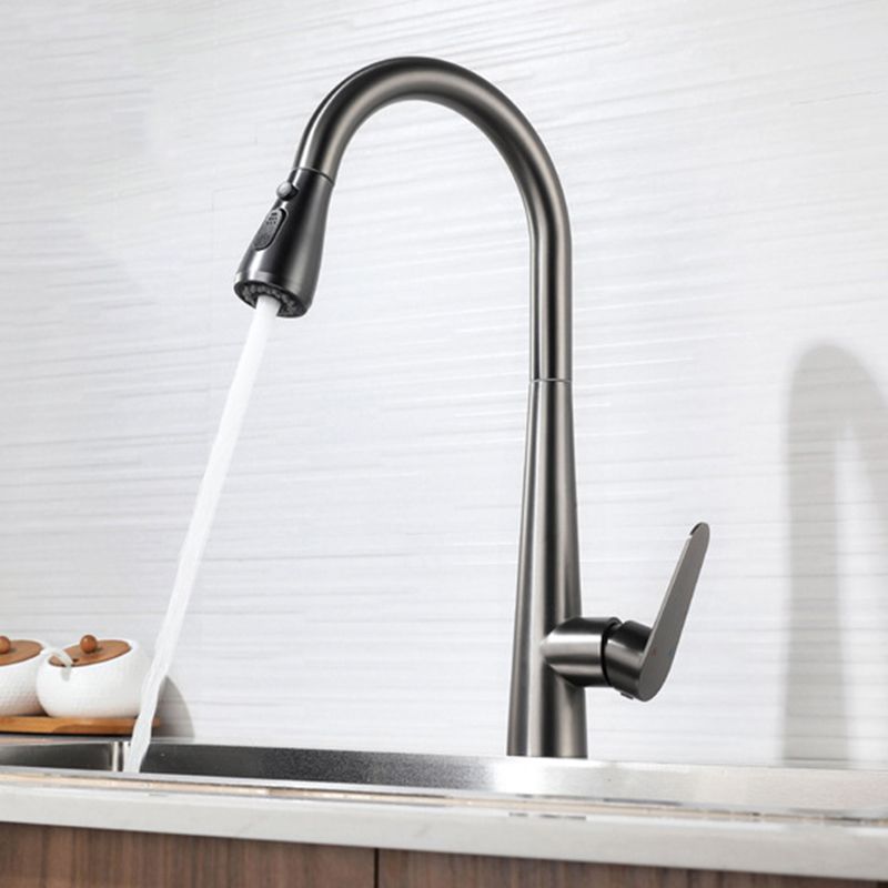 Modern Faucet 1-Handle 1-Hole Copper with Pull out Sprayer Gooseneck Faucet