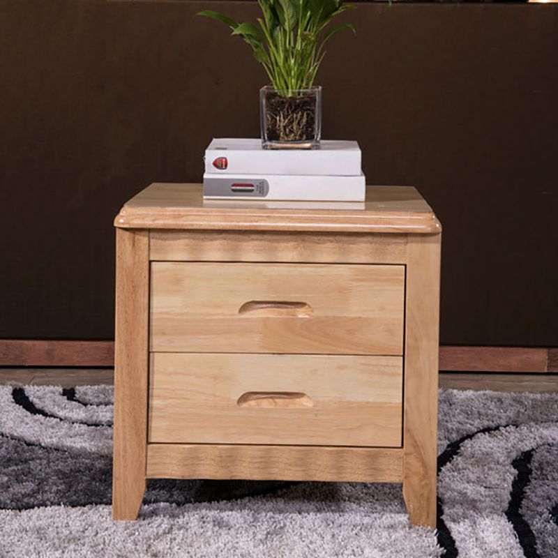 Traditional Lower Shelf Nightstand Solid Wooden Bedside Cabinet with Drawers for Bedroom