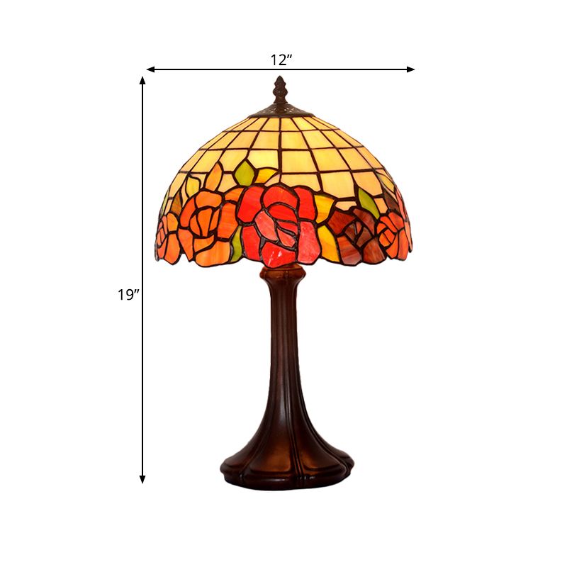 Roseborder Stained Glass Night Lamp Tiffany 1 Bulb Coffee Table Lighting with Grid Lampshade