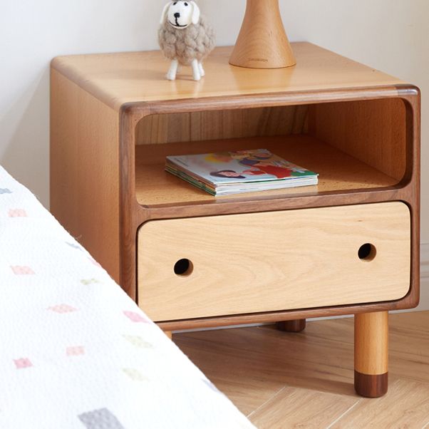 Contemporary Kids Bedside Table Beech Kids Nightstand with Drawers