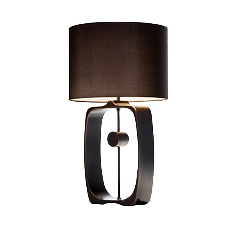 Fabric Cylinder Task Light Modernism 1 Head Black Night Table Lamp with Metal Base