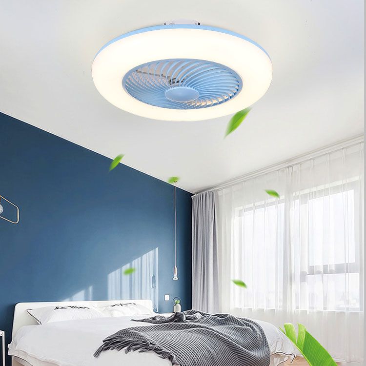 Round Fan Light Ceiling Fixture Macaron Acrylic Dining Room LED Semi Flush Light