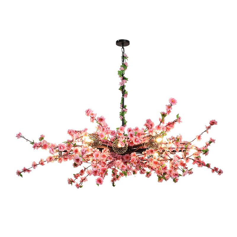 Vintage Sputnik Kronleuchter Beleuchtung 12 Leuchten Eisen LED Hängende Leuchte in Pink mit Blumendekoration