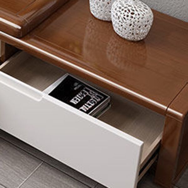 Traditional Rubberwood Media Console Matte Finish Wood TV Media Stand with Drawers