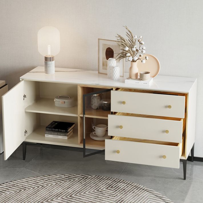 Simple Style Cupboard White Wood Frame Dining Sideboard for Living Room