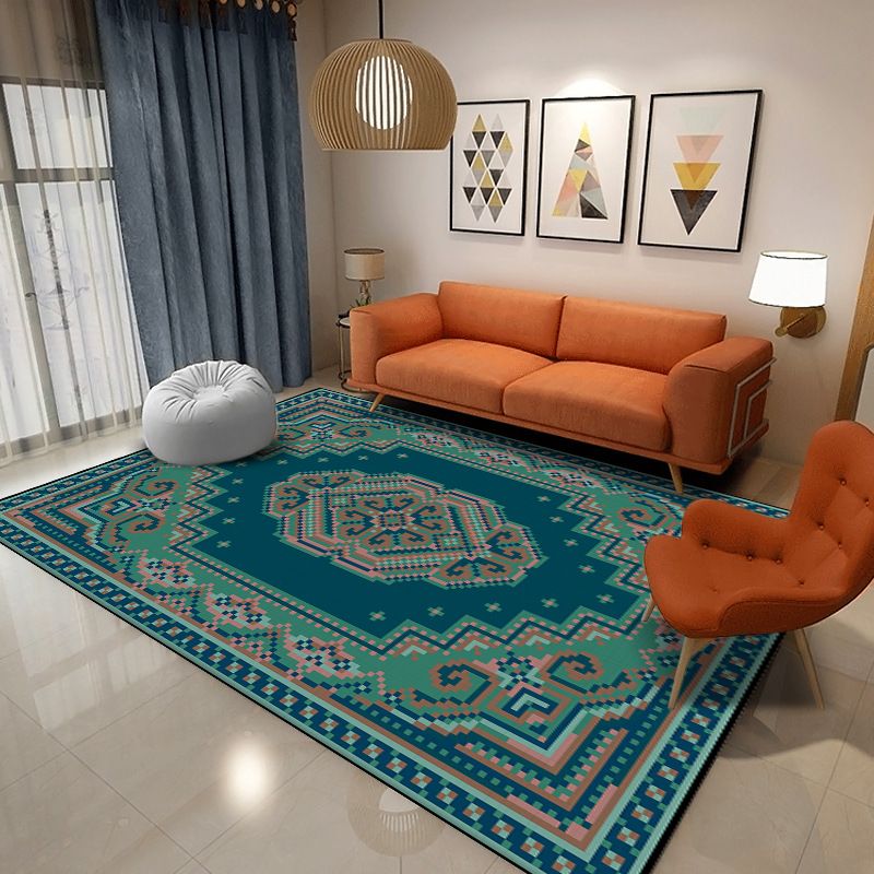 Moroccan Tribal Print Rug Nostalgia Polyester Indoor Rug Stain Resistant Carpet for Home Decor
