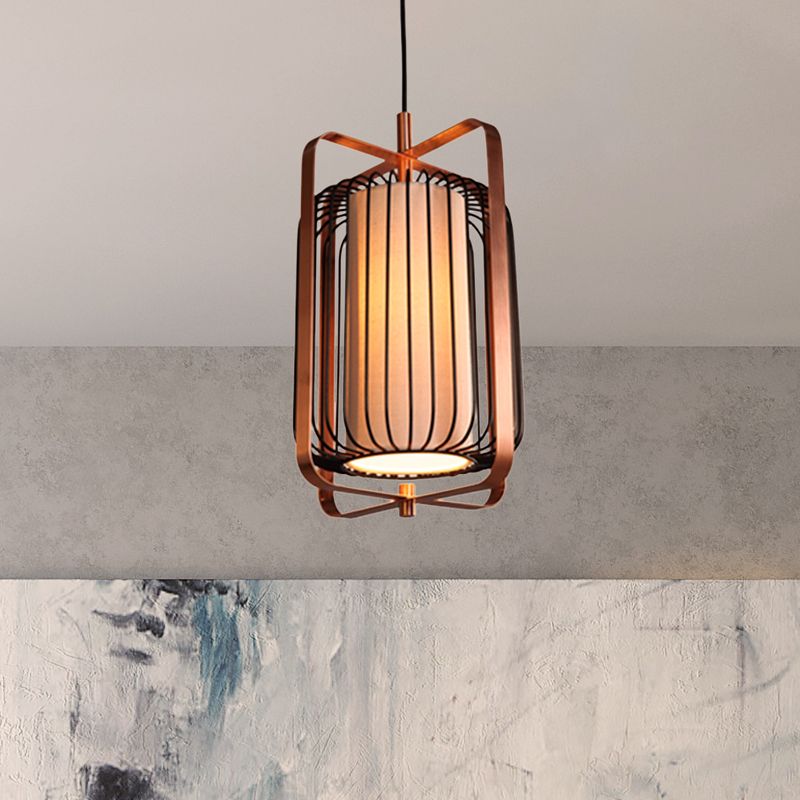 Cilinder/vat/trommelkooi metalen hanglamp lichtbeveiliging vintage 1 lichte woonkamer zwart hangende verlichting met binnenste stofschaduw