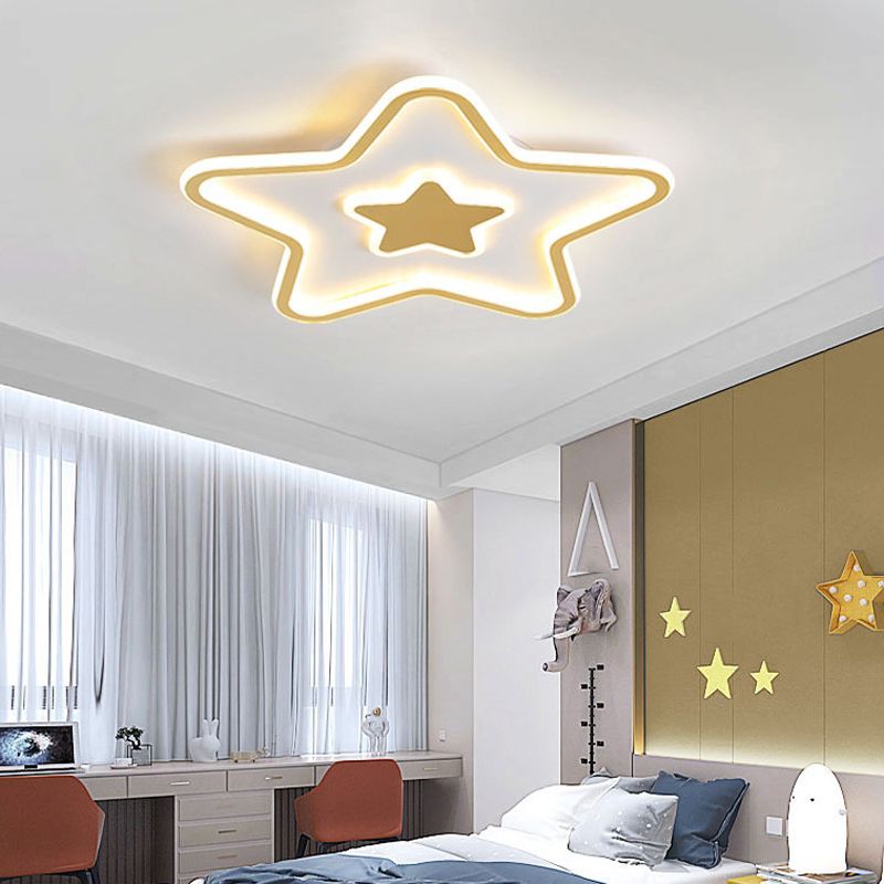 2-Light Golden Flush Mount Lighting LED Ceiling Light for Living Room