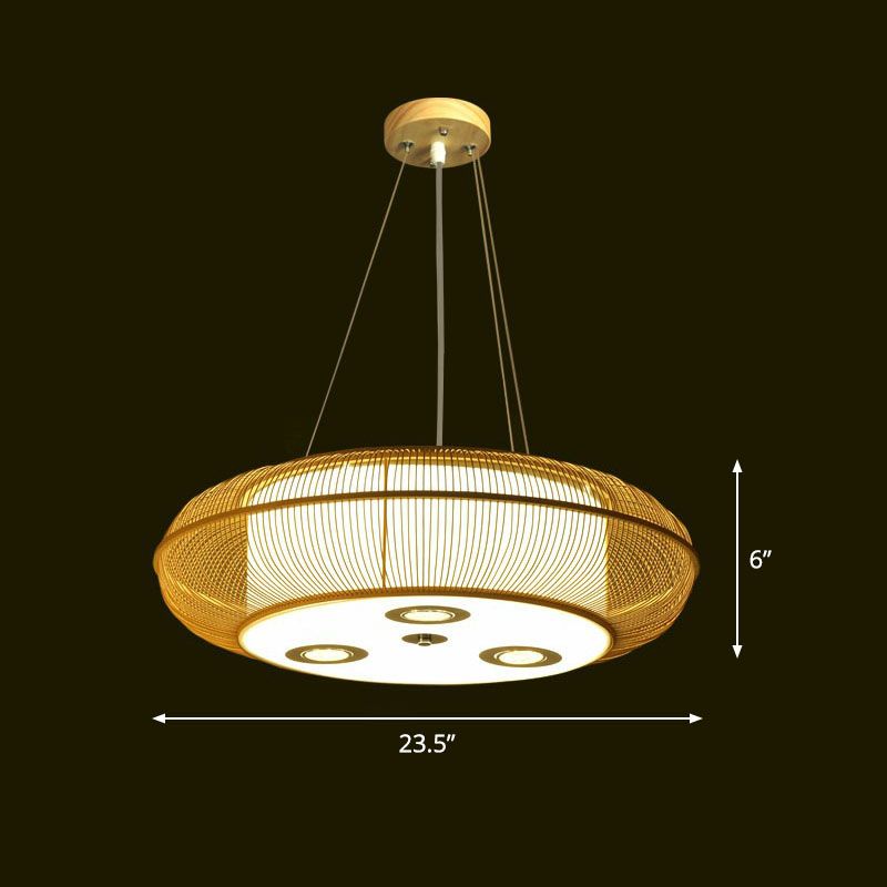 Simplicité Arrondie Drum Chandelier Lighting Bamboo Restaurant Pendant Lightture