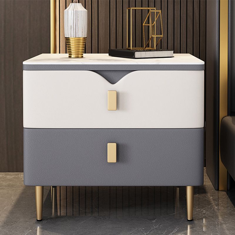 2-Drawer Nightstand Glam 18 Inch H Stone Top Night Table with Legs