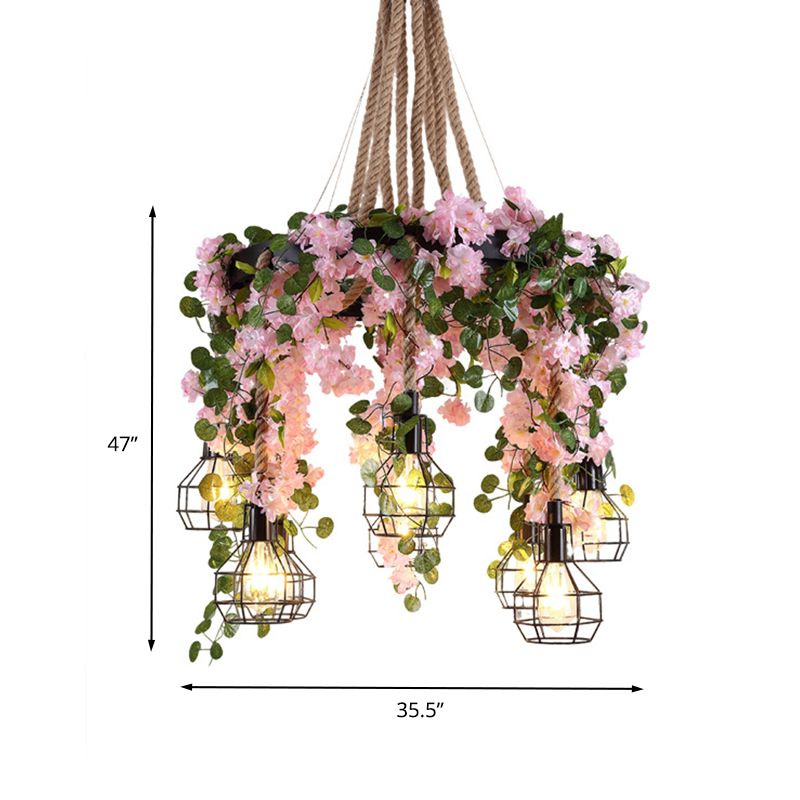 Industriële bolcluster hanglampje 8 lampen hennep touw LED Bloemhanglampkit in zwart