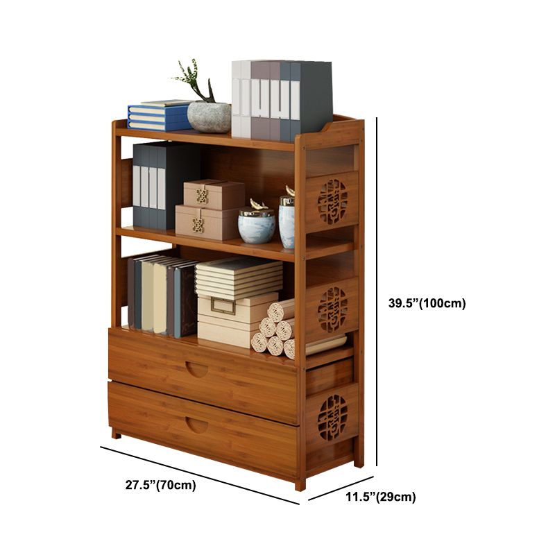 Contemporary Brown Book Shelf Office Open Shelf Bookcase with Drawers