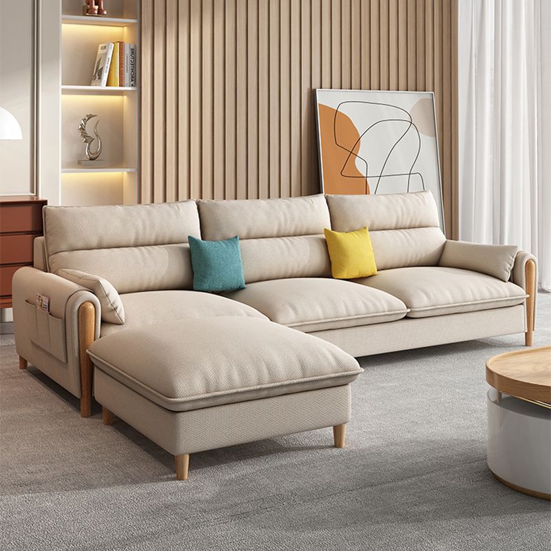 Modern Linen Sofa Cream Sectional with Removable Cushions for Apartment