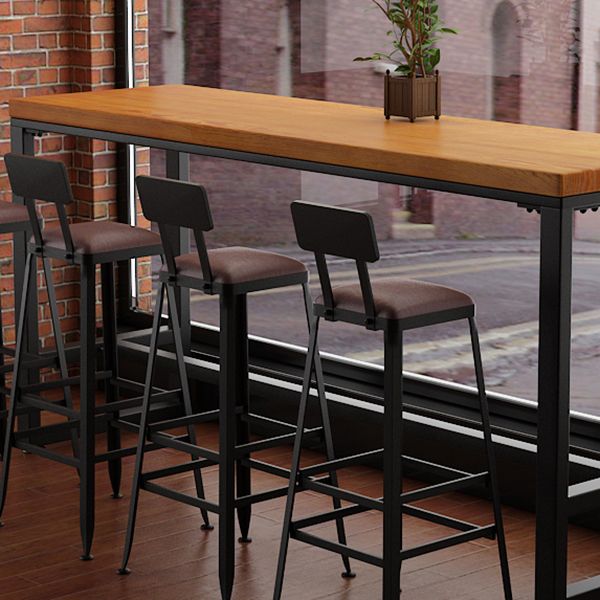 Pine Wood Bar Dining Table Industrial Rectangle Bar Table with Trestle Pedestal for Cafe