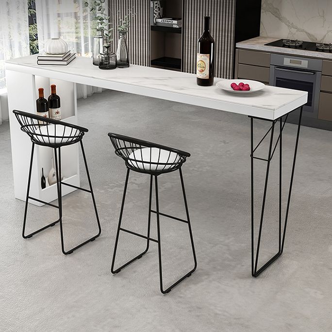 Industrial White Wood Bar Dining Table Stone Top Rectangle Indoor Bistro Table with Shelf