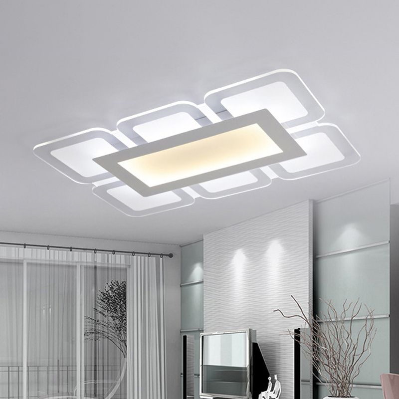 Square/Rectangle Flower Flush Light Simple Acrylic Bedroom LED Ceiling Flushmount Lamp in White, 16"/23.5"/47" W