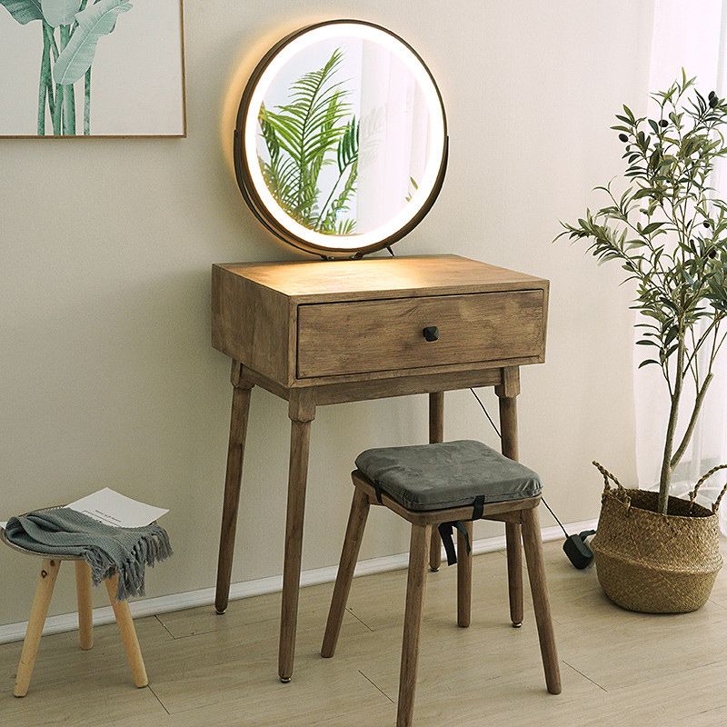 Scandinavian with Drawer Natural Lighted Mirror Bedroom Make-up Vanity