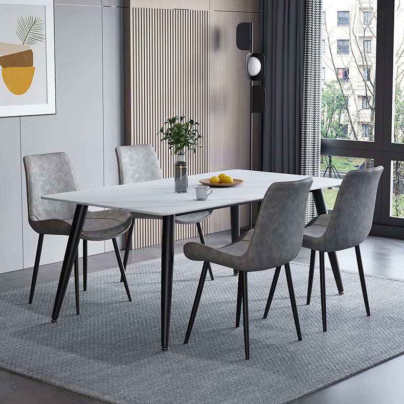 Mesa de comedor de piedra sinterizada de forma rectangular contemporánea mesa de comedor de cocina con 4 patas base