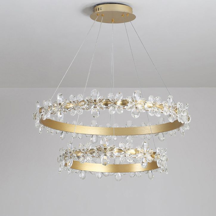 Modern Circular Pendant Chandelier Crystal Hanging Lamp