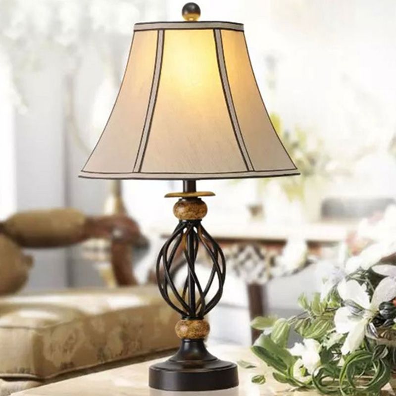 Flare Fabric Table Lamp Countryside 1-Light Living Room Night Light  with Black Swirled Cage Base