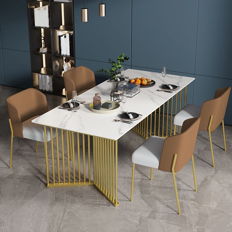 Glam 1/5 Pieces Dining Set Rectangle Stone Dining Table for Dining Room