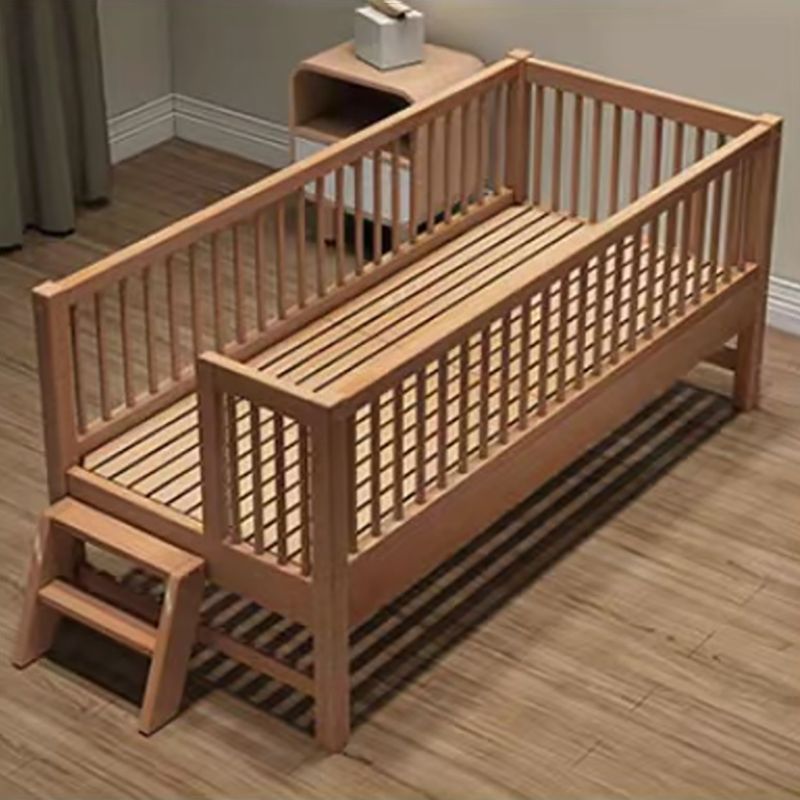 Modern Baby Crib Washed Natural Beech with Guardrail Nursery Bed