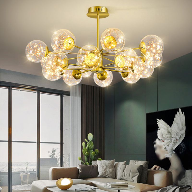 Modern Metal Chandelier Globe Gold Chandelier Pendant with Glass Shade for Living Room