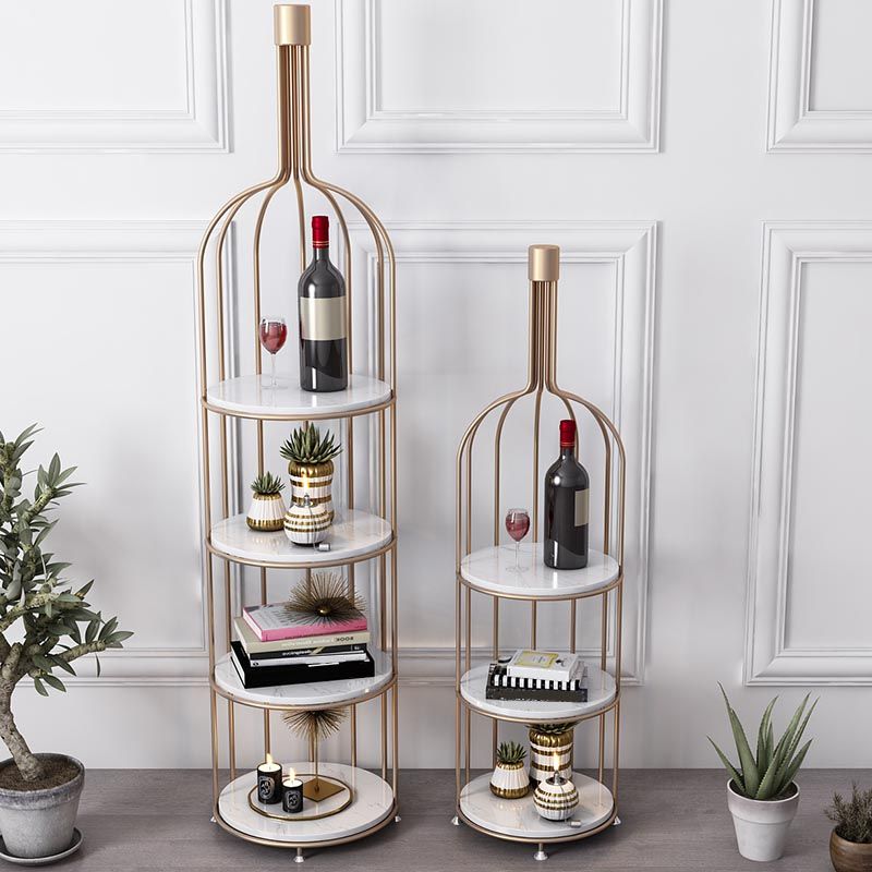 Luxury Metal Wine Holder Rack Round Floor Wine Racks with Shelf