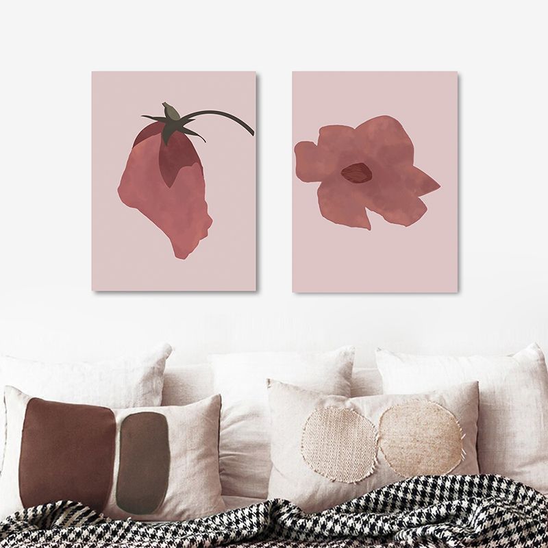 Nordic Blossom Wall Art Canvas Textured Red Painting for Living Room (Multiple Size Options)
