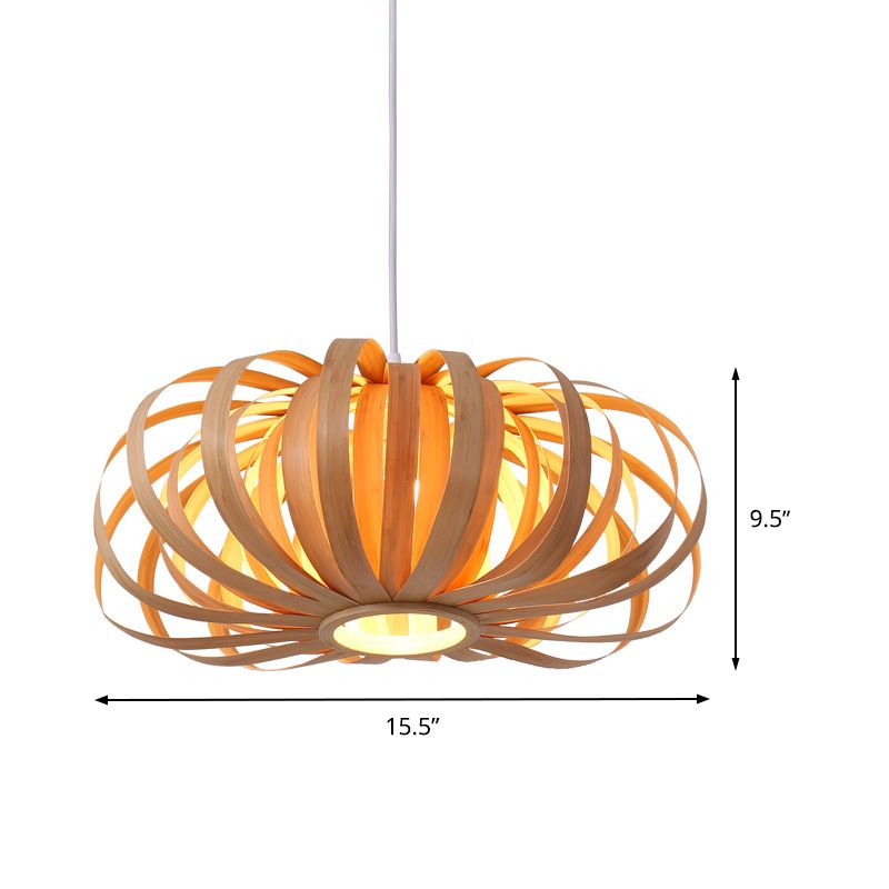 BEIGE Pumpkin Hanging Light Chinese 1 Testa a sospensione in legno Apparecchiatura per il ristorante