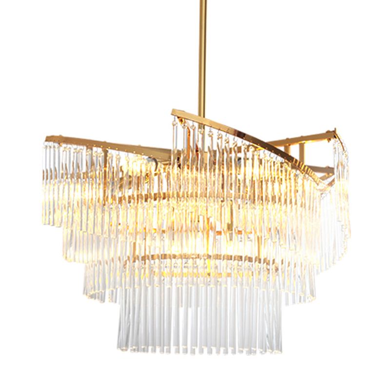 Spiral Pendant Chandelier Modern Crystal Rod 9 Heads Gold Hanging Light Fixture for Living Room