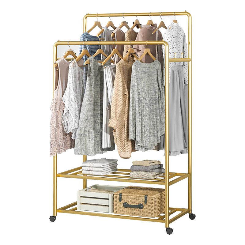 Modern Hall Stand 2 Hanging Rails and Storage Shelving Entryway Kit with Castors