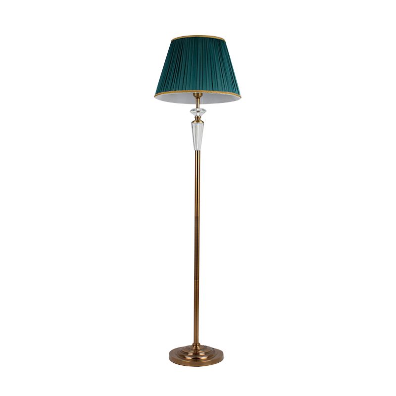 Pleated Shade Fabric Floor Light Minimalism 1 Light Living Rom Standing Lamp in Green with Crystal Accent