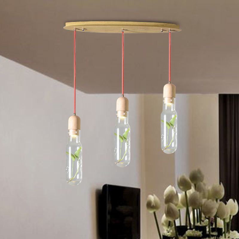 Industrial Bottle Cluster Pendant 3/6 Bulbs Metal LED Suspension Light in Wood for Living Room