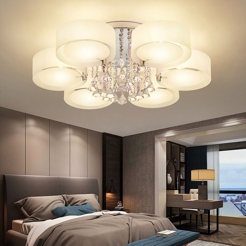 White Sputnik LED Semi Flush Mount in Modern Concise Style Crystal Ceiling Light with Acrylic Shade