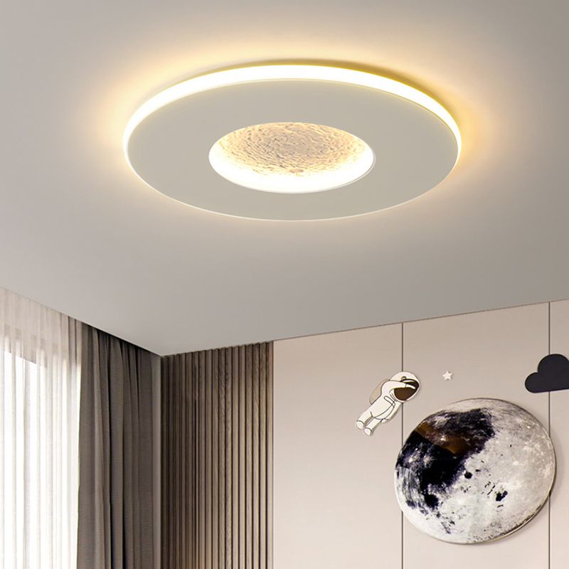 Moon Shape Flush Mount in White Kids Style LED Ceiling Flush