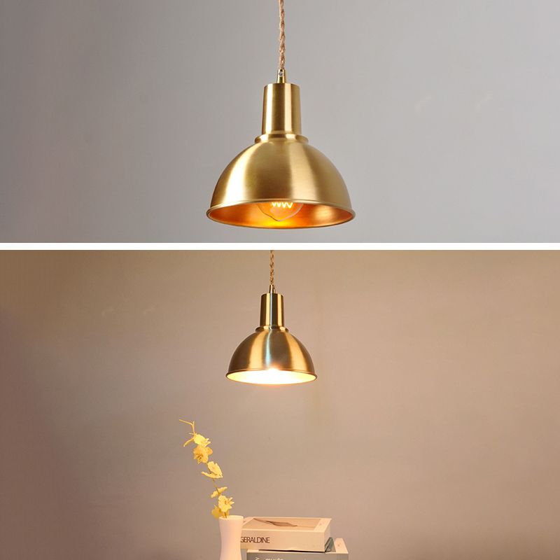 Brass Shaded Suspension Pendant Lamp Industrial Metal 1 Head Study Room Hanging Light