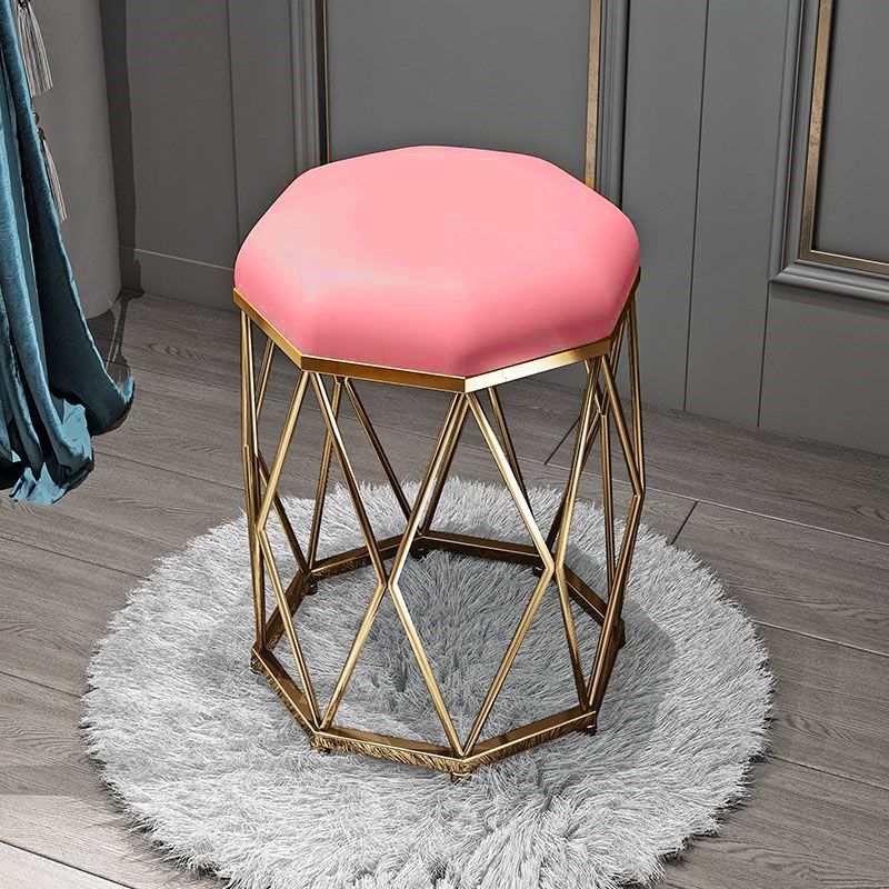 Glam Ottoman Velvet Tear Resistant Solid Color Round Ottoman with Metal Legs